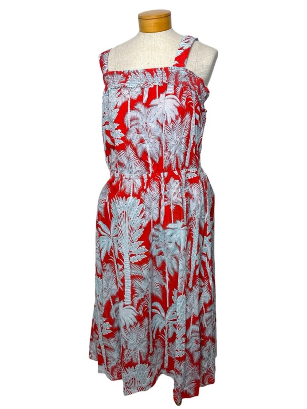 Talbots Red White Palm Print Sundress Size 16 Tropical Resortwear Vacation